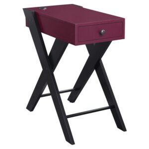 ACME Fierce Accent Table with USB Charging Dock in Burgundy and Black