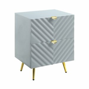Acme Furniture Gaines Nightstand, Gray High Gloss Finish Composite Wood, Metal