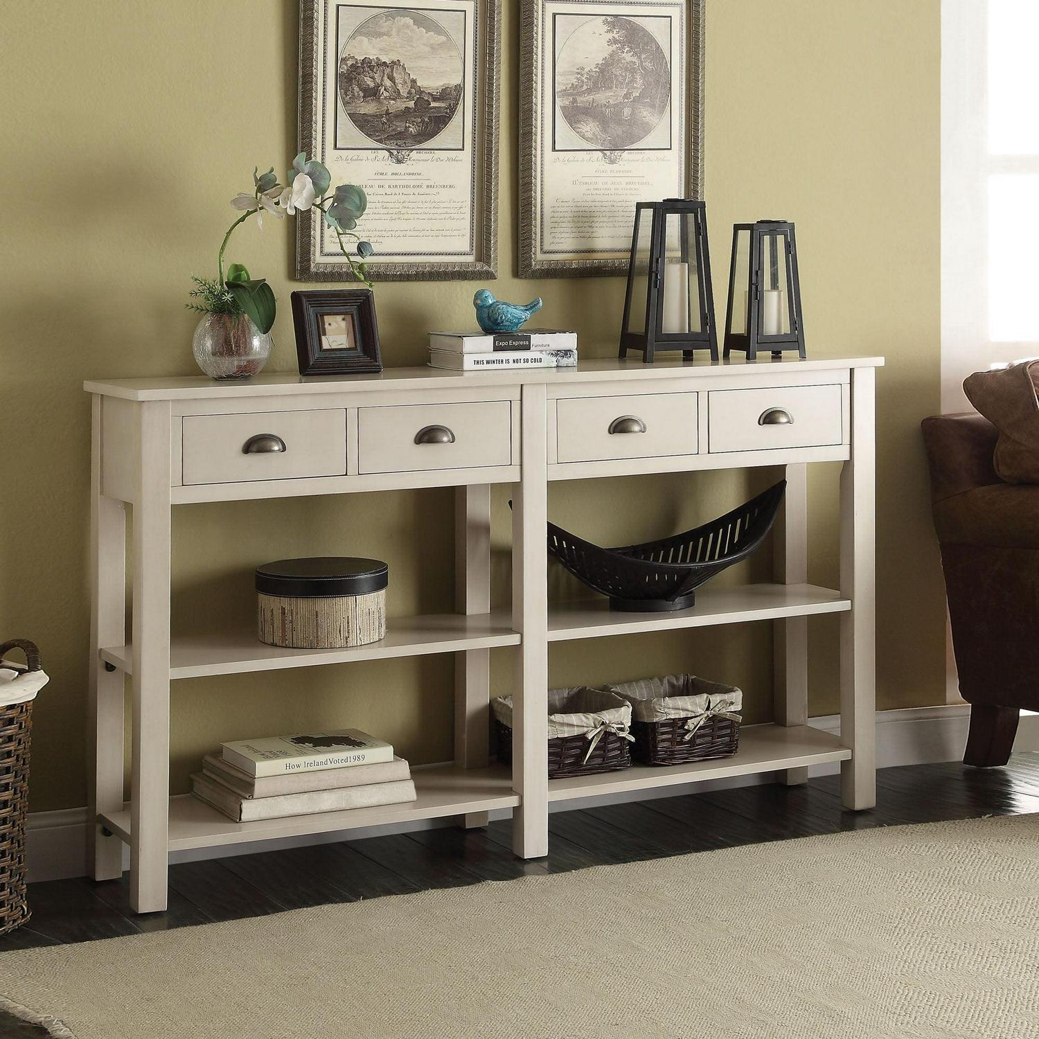 ACME Galileo Storage Console Table with 2 Shelves in Cream