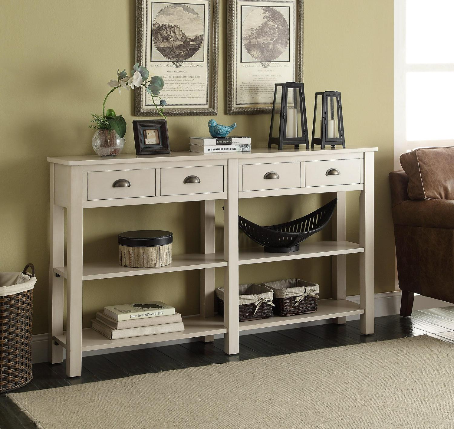 ACME Galileo Storage Console Table with 2 Shelves in Cream - Image 2