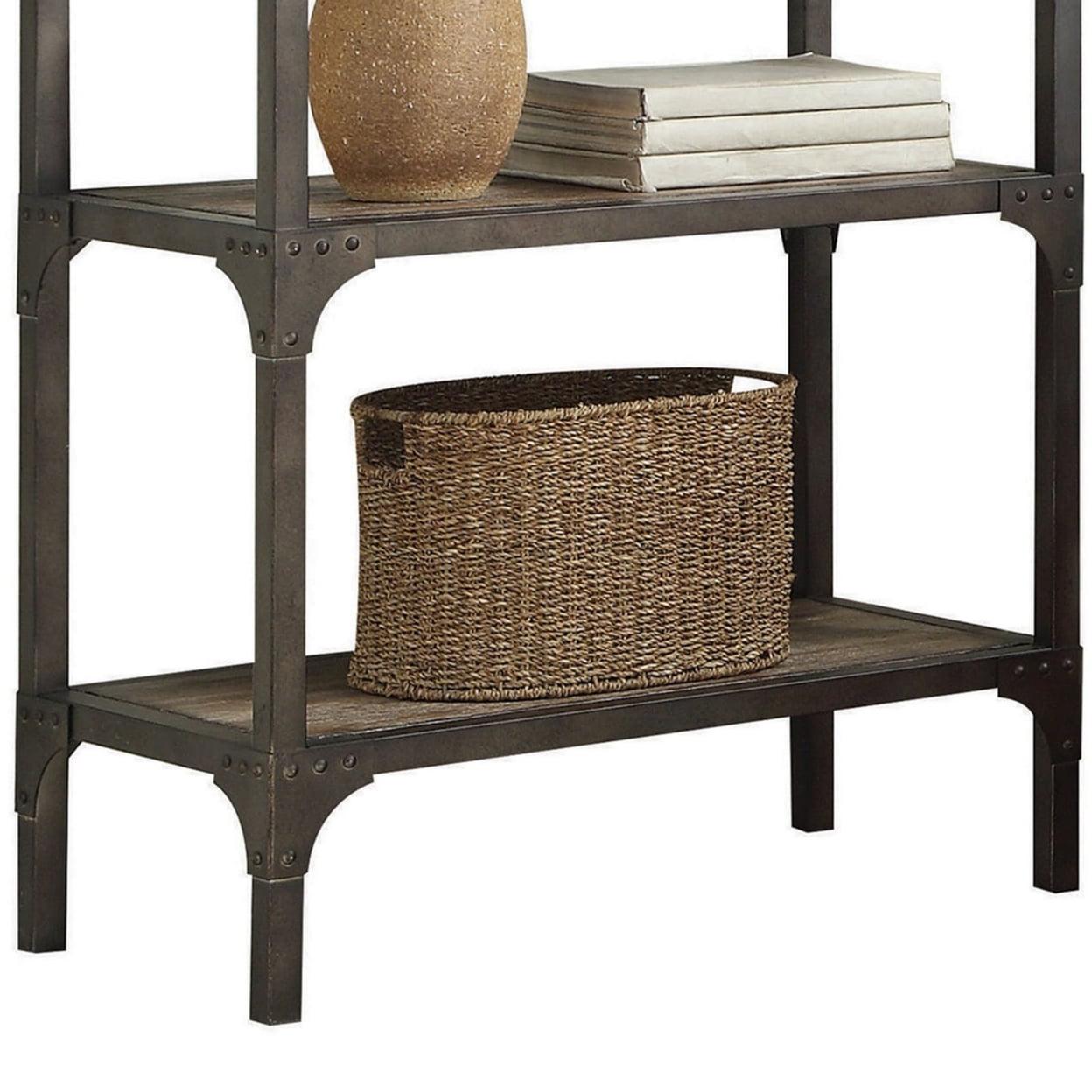 ACME Gorden Bookshelf, Weathered Oak & Antique Silver - Image 4