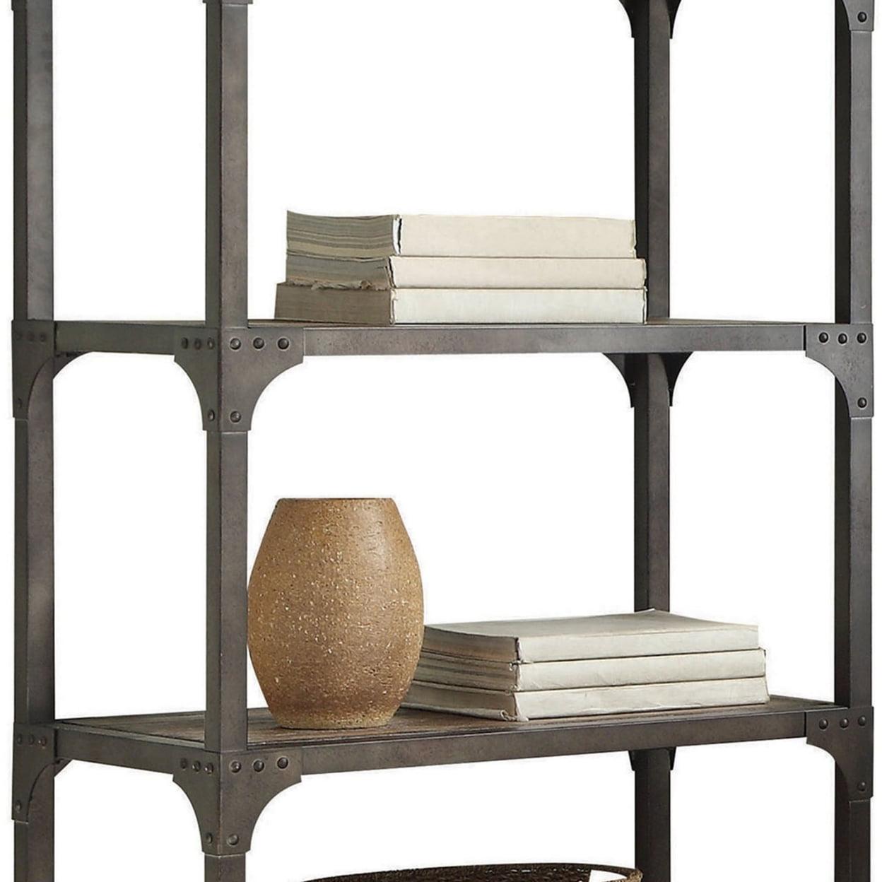 ACME Gorden Bookshelf, Weathered Oak & Antique Silver - Image 3