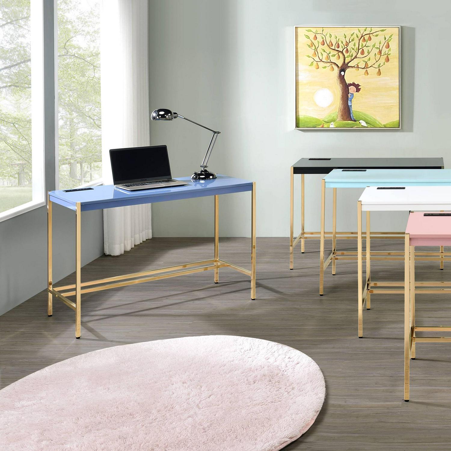 ACME Midriaks Writing Desk with USB Port in Navy Blue and Gold - Image 7