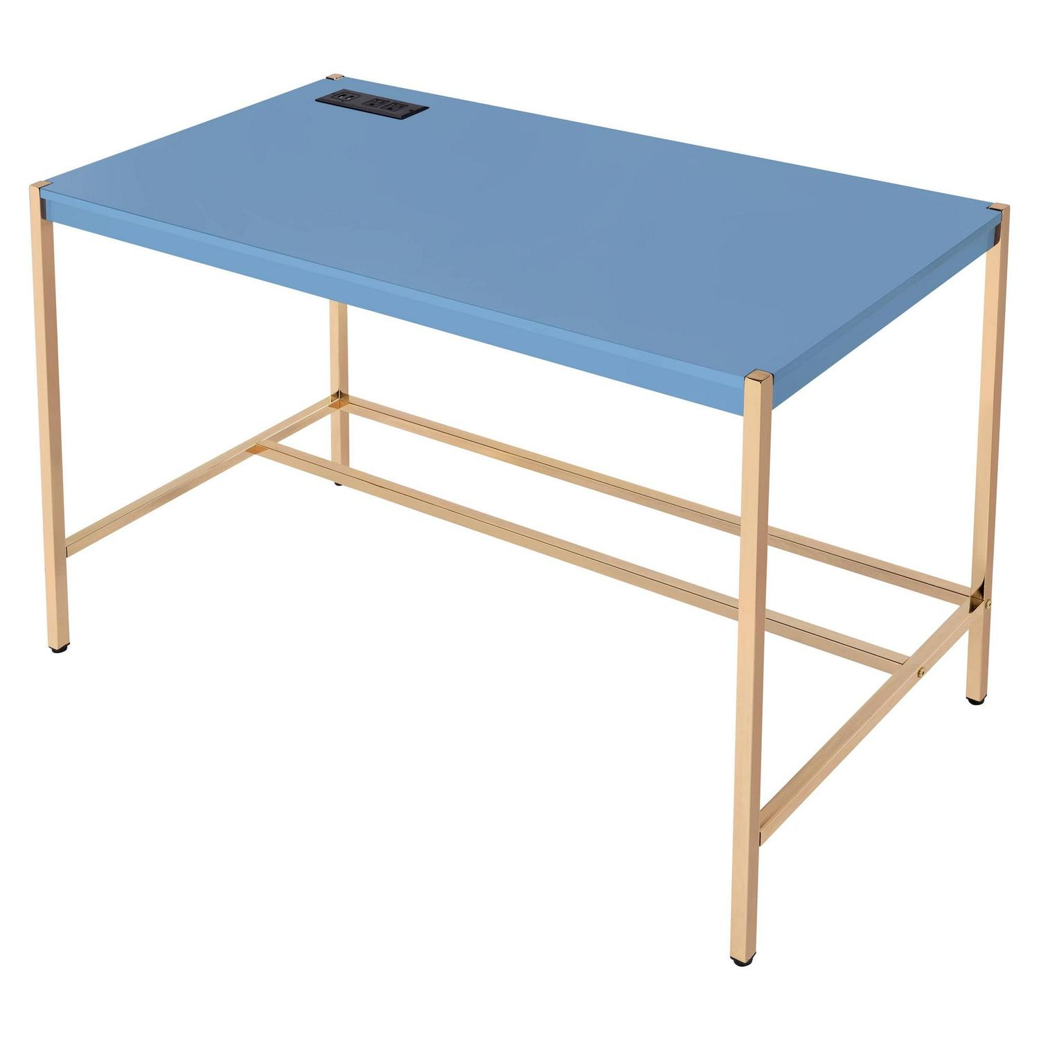 ACME Midriaks Writing Desk with USB Port in Navy Blue and Gold - Image 3