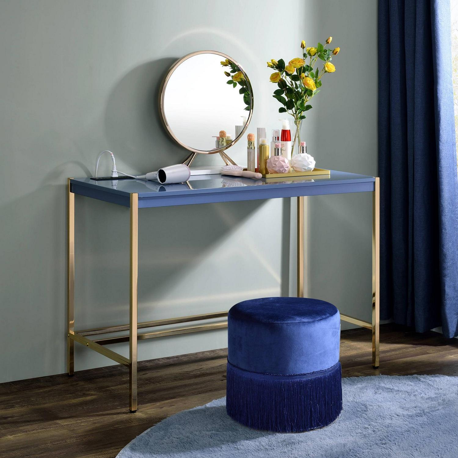 ACME Midriaks Writing Desk with USB Port in Navy Blue and Gold - Image 6