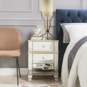 ACME Osma 3 Storage Drawers Nightstand in Mirrored and Gold