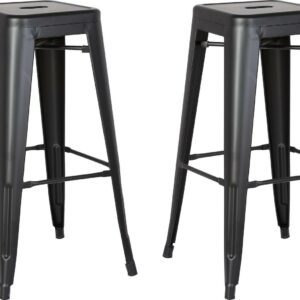 AC Pacific Modern Backless Light Weight Industrial Metal Barstool 4 Leg Design, 30" Seat Bar Stools (Set of 2), Matte Black Finish