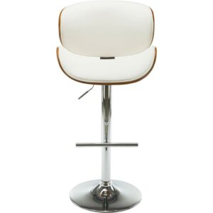 AC Pacific Modern Curved Framed Height Adjustable Swivel Metal Faux Leather Barstool Chair, 24"-32", White