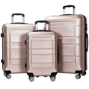 AEDILYS 3 Pcs Hardside Luggage Set, with TSA Lock and 20"/24"/28" Luggage Bags, Rose Gold