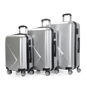 AEDILYS 3 Pcs Hardside Luggage Sets with TSA Locks and Durable Spinner Wheels Suitcase(20/24/28), Silver