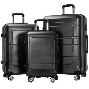 AEDILYS 3 Pcs Suitcase Luggage Set, 20/24/28 inch - Black