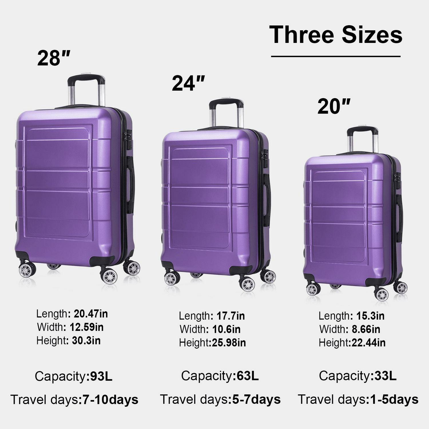 AEDILYS 3 Piece Luggage Sets, ABS Hardside Suitcase Set, TSA Lock, Purple - Image 2