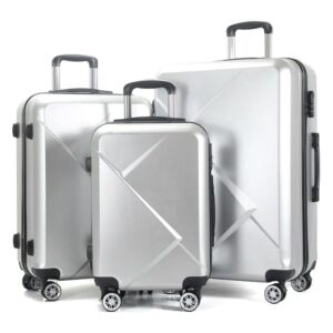 AEDILYS 3 Piece Luggage Sets, ABS Hardshell Hardside Suitcase Set, Silver