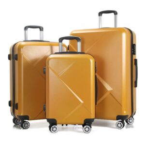 AEDILYS 3 Piece Luggage Sets, ABS Hardshell Hardside Suitcase Set, Orange