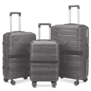 AEDILYS 3-Piece Luggage Sets with TSA Lock Spinner Wheels - Hardshell, Lightweight, Carry-On and Checked Suitcases,Grey