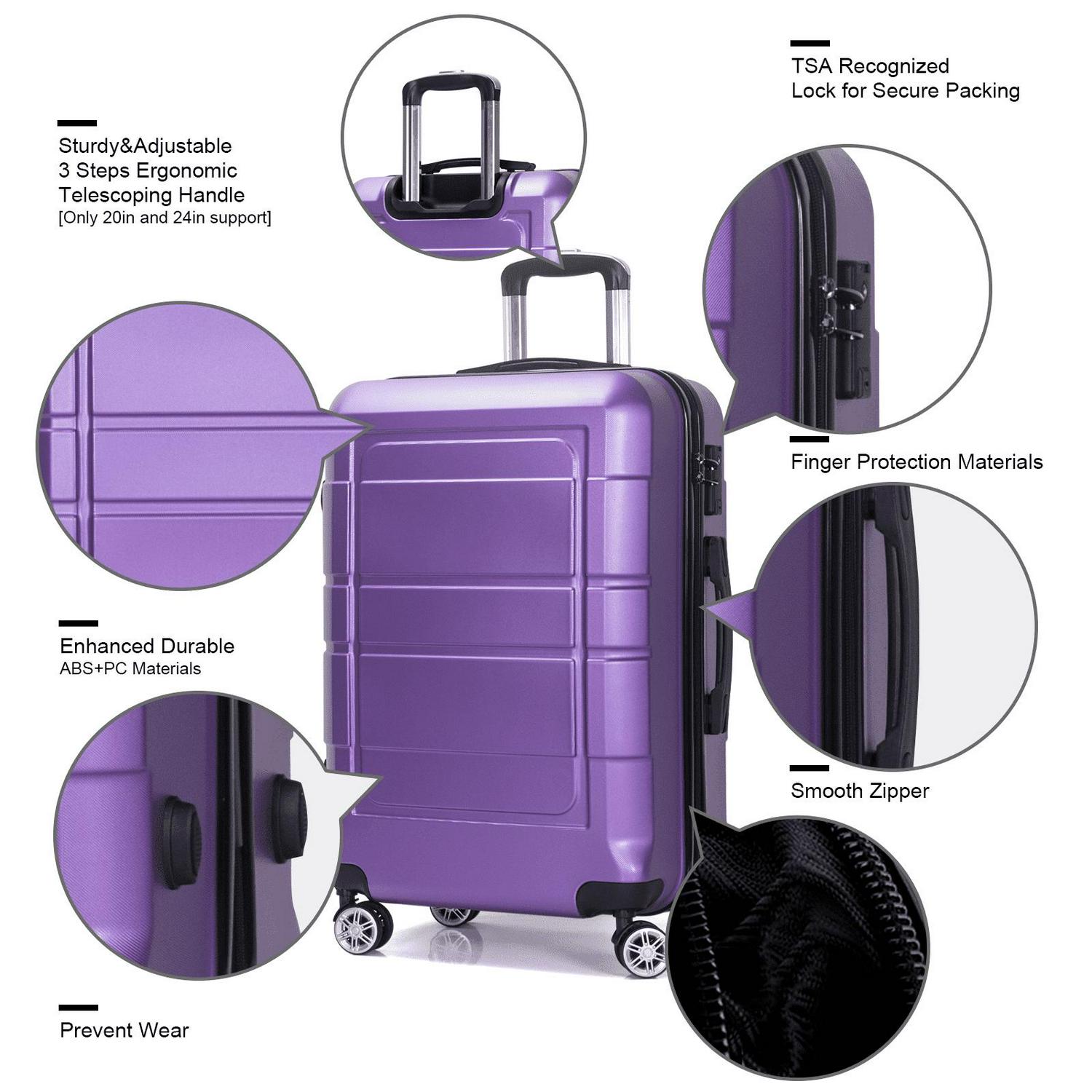 AEDILYS 3 Piece Luggage Sets, ABS Hardside Suitcase Set, TSA Lock, Purple - Image 3