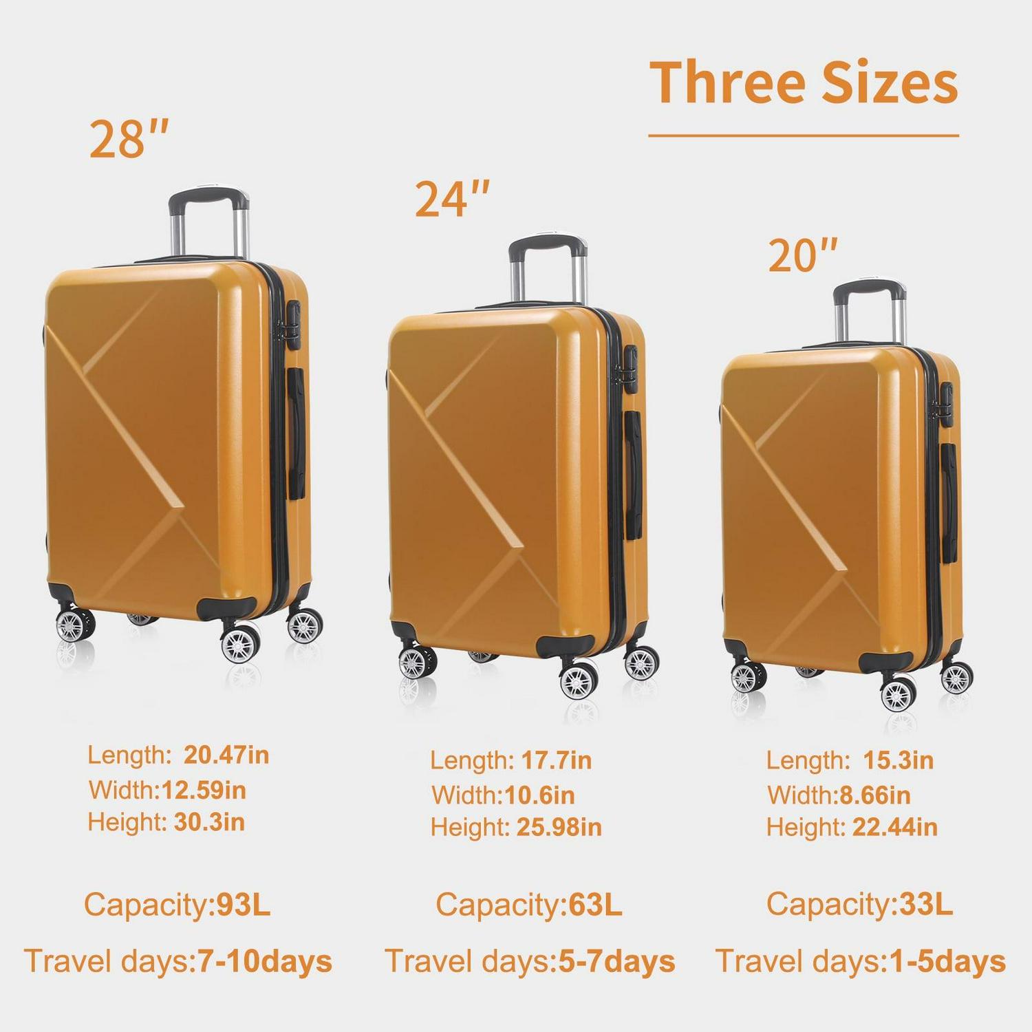 AEDILYS 3 Piece Nested Spinner Suitcase Luggage Set - Orange - Image 2