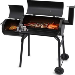 AEDILYS 41" Charcoal Barrel Grill with Offset Smoker, Black