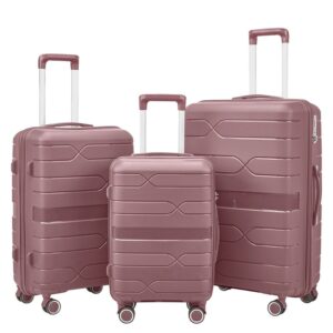 AEDILYS Lightweight Hardside Luggage Set 3 Piece - TSA Lock Spinner Wheels - Carry On to Checked Bags - 360° Mobility.Rose Gold