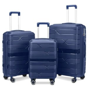AEDILYS Lightweight Hardside Luggage Set 3 Piece - TSA Lock Spinner Wheels - Carry On to Checked Bags - 360° Mobility,Dark Blue