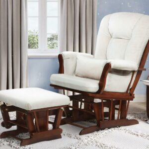 AFG Alice Glider and Ottoman with Pillow, Espresso Finish with Beige Cushions