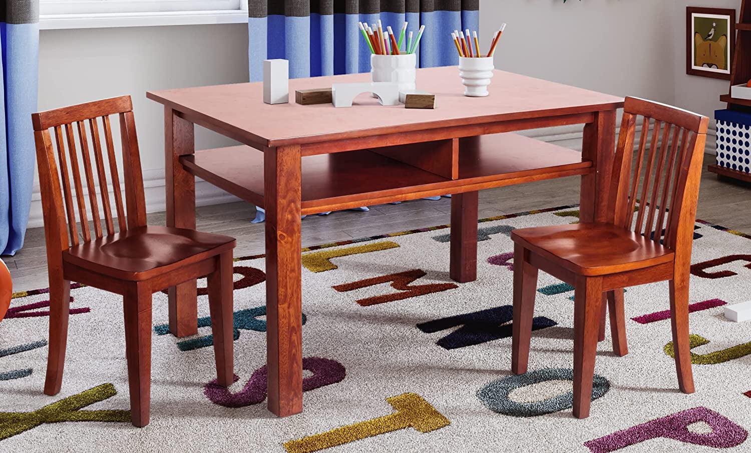 AFG Newton Wooden Kids Table and 2 Contoured Chairs Set, Mahogany - Image 3