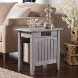 AFI Nantucket Chair Side Table with Built-in Charger Driftwood Brushed