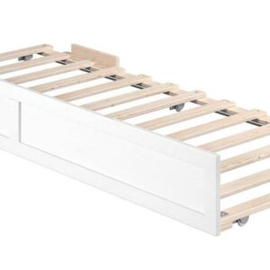 AFI Twin-XL Roll Out Wood Trundle Bed Frame with Wooden Slat Supports, White