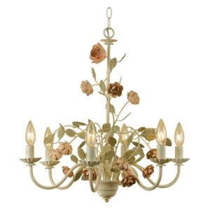 AF Lighting Ramblin' Rose 6-Light Chandelier, Antique Cream