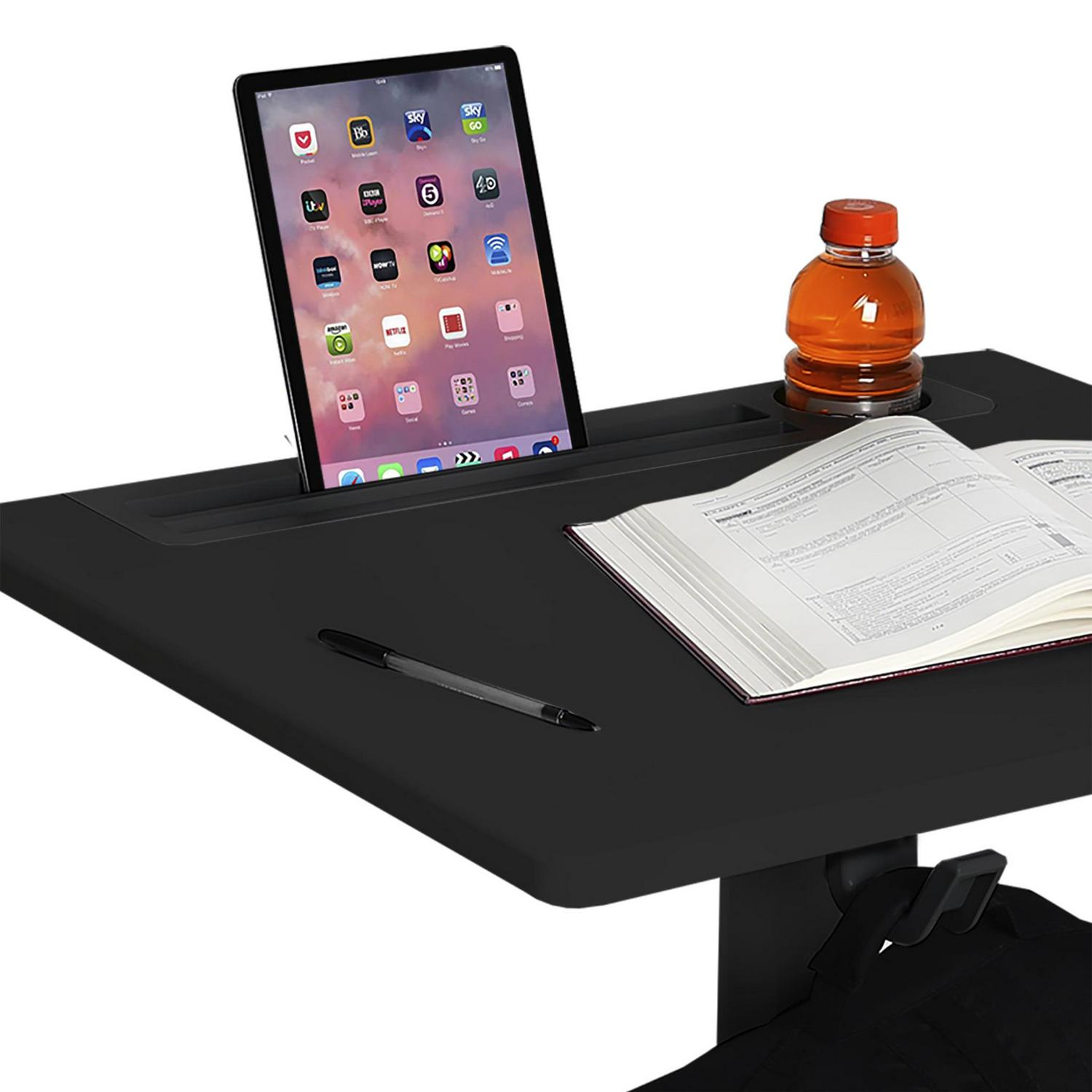 AIRLIFT® XL Sit-Stand Mobile Desk with Cup Holder, Black - Image 4