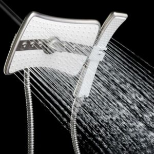 AKDY 9" Rectangular Shower Head with 4 Multi-Function Modes and Wand Combo in Titanium Silver