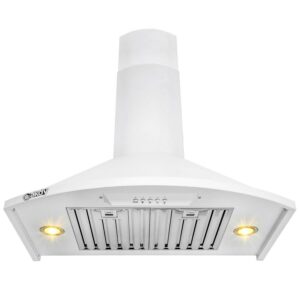 AKDY RH0343 30” Wall Mount Stainless Steel Range Hood White Push Button Baffle Filters Modern Kitchen Stove Vent