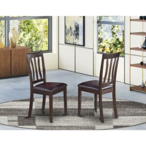ANC-CAP-LC Antique Dining Chair Faux Leather Seat with Cappuccino Finish - Set of 2