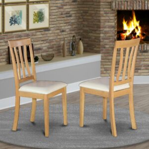 Set of 2 Chairs ANC-OAK-LC Antique Chair for dining room Faux Leather Seat with Oak Finish