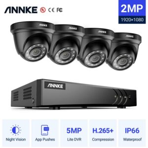 ANNKE H.265+ 8CH Home Security Camera System with Human/Vehicle Detection, 5-in-1 AI DVR Recorder and 4 x 1080P CCTV Indoor & Outdoor Turret Cameras, 100 ft Night Vision, Email Alert, No Hard Drive