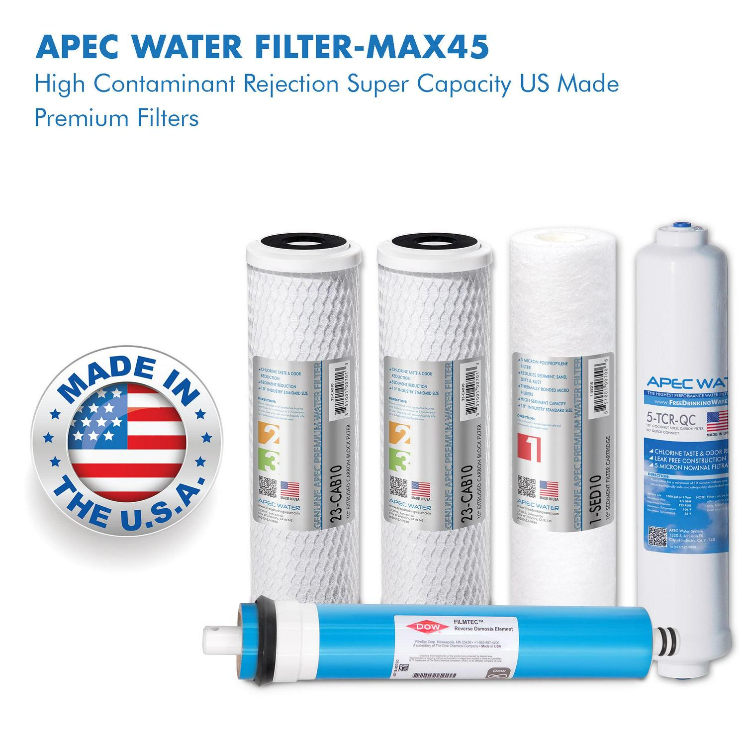 APEC FILTER-MAX45 US MADE 45 GPD Complete Replacement Filter Set for ULTIMATE Series Reverse Osmosis Water Filter System - Image 2