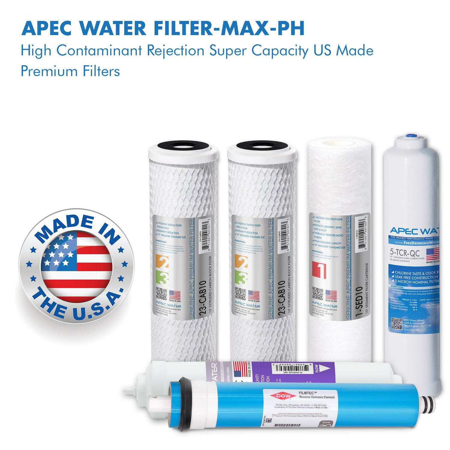 APEC 90 GPD Complete Replacement Filter Set for ULTIMATE Series Alkaline Reverse Osmosis Water Systems (FILTER-MAX-PH) Water Filter - Image 2
