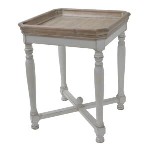 A&B Home End Table Sofa Side Table with Square Tray Distressed White, 20" x 20" x 25"