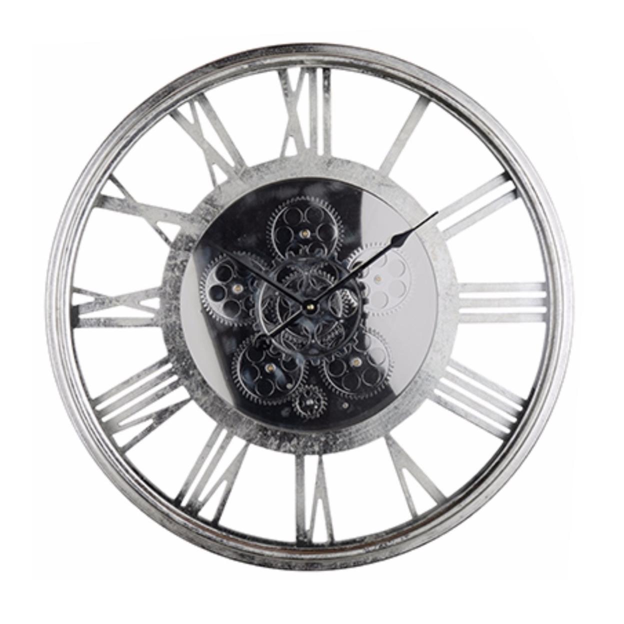 A&B Home Hereford Transitional Round Wall Clock - Weathered Silver-Color:Silver,Style:Urban Industrial - Image 2
