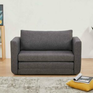 A&D Home Afton Faux Linen Loveseat, 2 Person Compact Sleeper Sofa Bed, Dark Gray