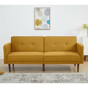 A&D Home Moreno Polyester Split Back Convertible Sofa, 3 Person Tufted Couch, Yellow
