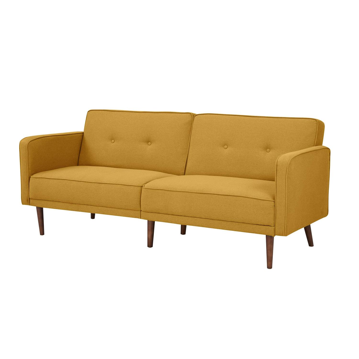 A&D Home Moreno Polyester Split Back Convertible Sofa, 3 Person Tufted Couch, Yellow - Image 3