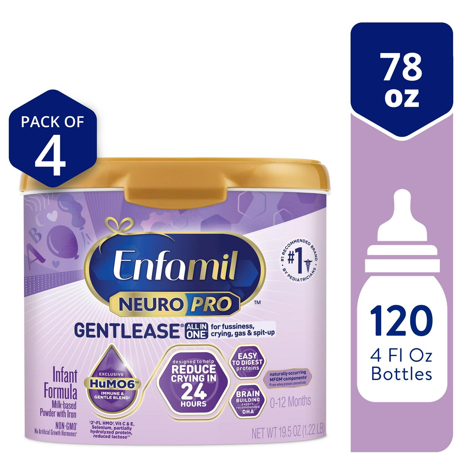 Enfamil NeuroPro Gentlease Powder Baby Formula, Reduces Fussiness, Crying, Gas & Spit-up, 19.5 Oz Tub, 4 Count