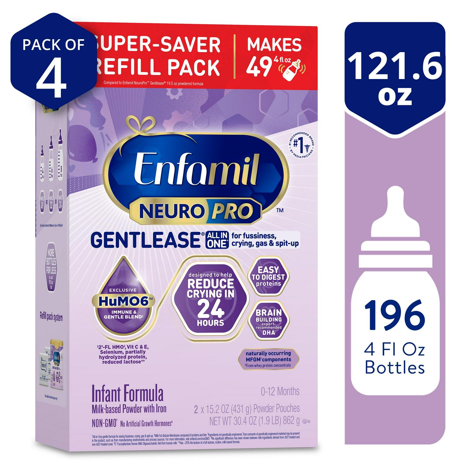 Enfamil NeuroPro Gentlease Baby Formula for Easing Fussiness, Gas, Spit-up in 24 Hrs, 30.4 Oz, 4 Boxes