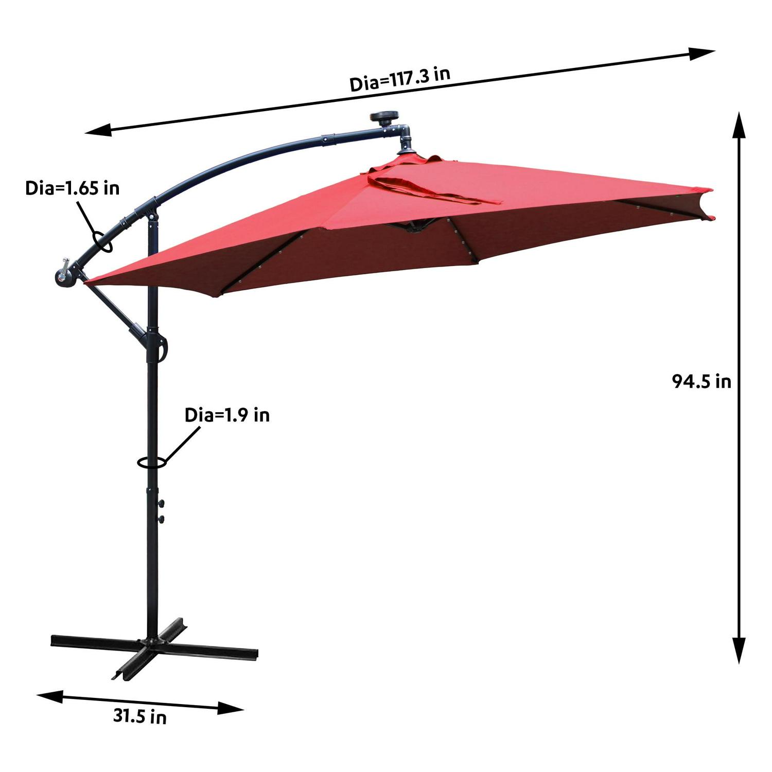 Abble 31.50" Red Solid Print Rectangle Cantilever Patio Umbrellas, Adjustable Height - Image 3