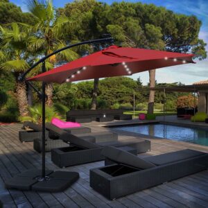 Abble 31.50" Red Solid Print Rectangle Cantilever Patio Umbrellas, Adjustable Height