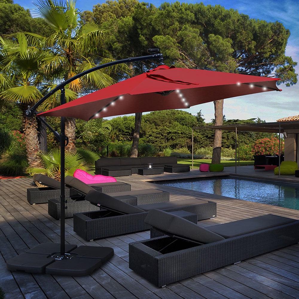 Abble 31.50" Red Solid Print Rectangle Cantilever Patio Umbrellas, Adjustable Height