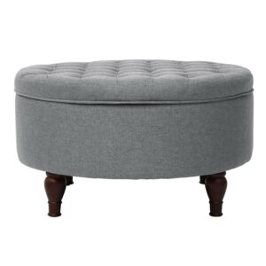 Abble 32" Gray Fabric Tufted Round Storage Cocktail Ottoman