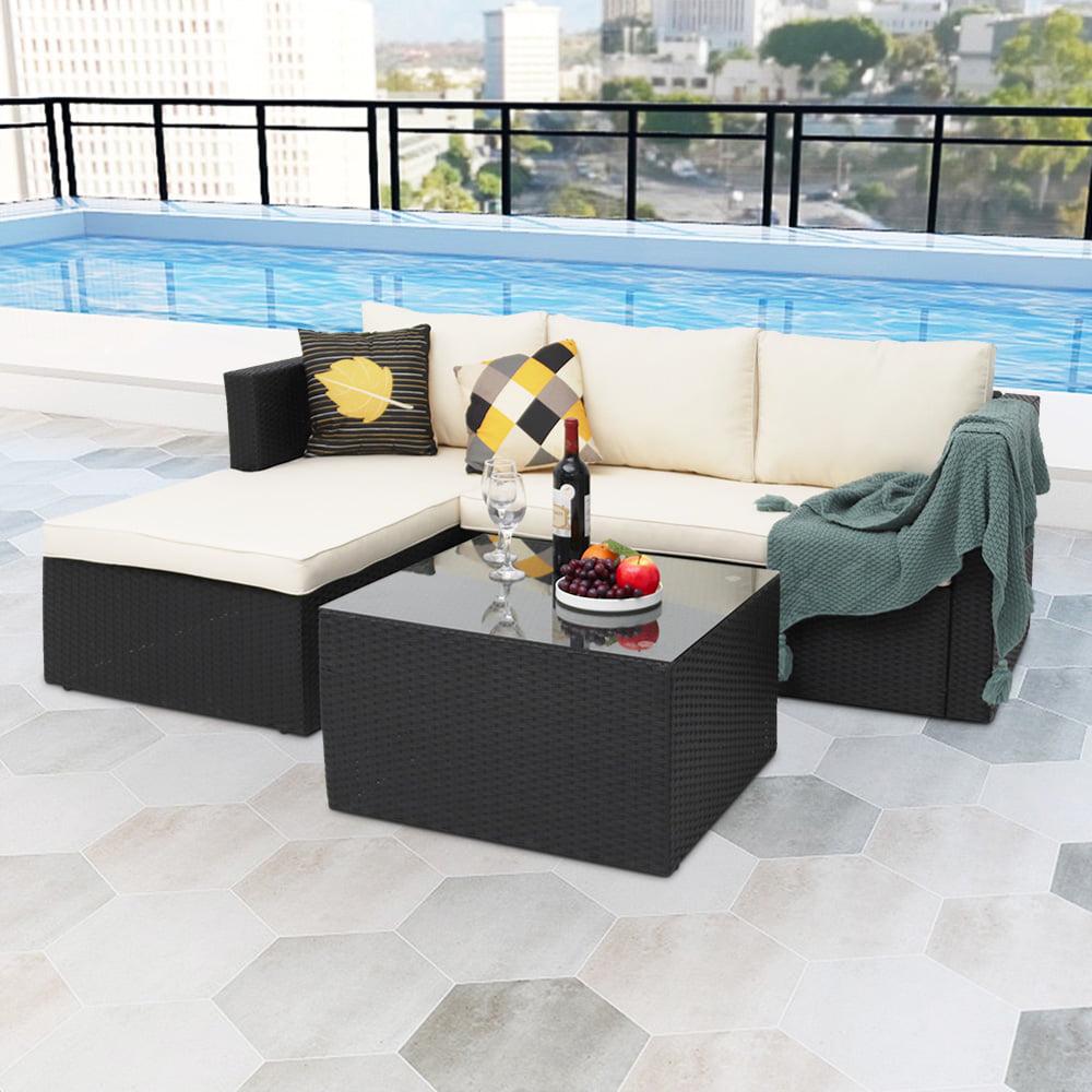 Abble 4 Piece Rattan Sectional Seating Group with Cushions - Image 3