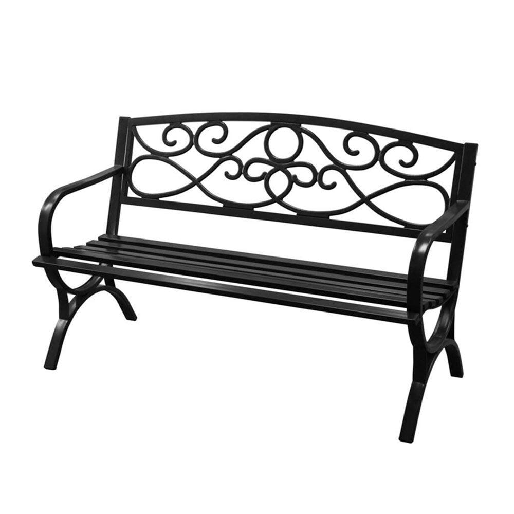 Abble Outdoor Steel Patio Bench, Cast Iron Scroll Back Garden Bench - Image 7